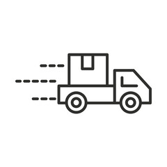 Fototapeta premium delivery truck with cardboard box transport line style design