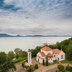 Church in Fonyod with Lake Balaton