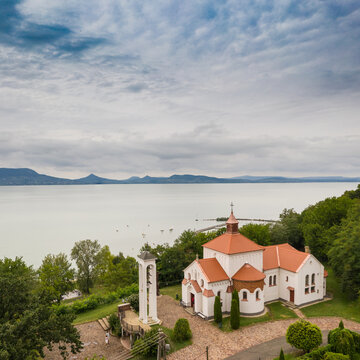 Church in Fonyod with Lake Balaton