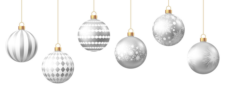 Silver  Christmas  balls  isolated on white background.