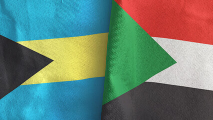 Sudan and Bahamas two flags textile cloth 3D rendering