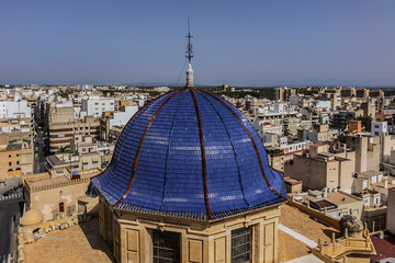 Top view of Elche Santa Maria Basilica (XVII century) at Plaza de Santa Maria is built on the...