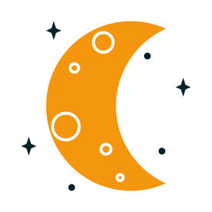 half moon icon, half line half color style