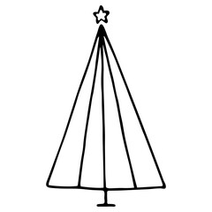 Vector illustration. Simple geometric Christmas tree isolated on white. Holiday New Year decoration design element. Hand drawn fir doodle clipart. For collage, card, poster, banner, gift wrapping.