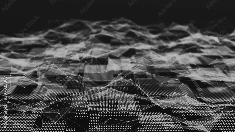 Poster digital technology background. big data visualization. technology and science. 3d rendering.
