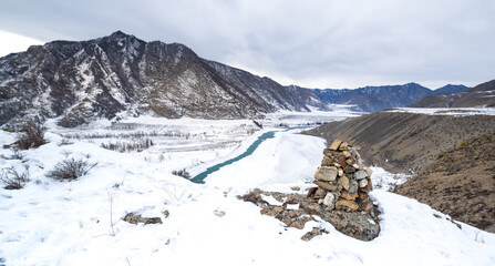 The confluence of Chuya and Katun rivers