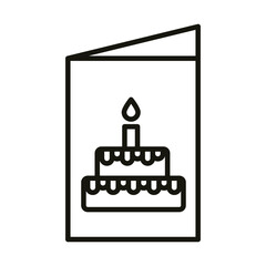 happy birthday greeting card with cake celebration party, line icon style