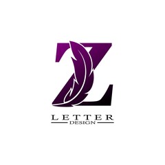 Initial Letter Z Logo with feather. Trendy Design concept luxury feather element