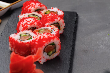 California sushi roll on plate close up