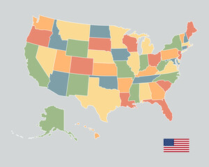 Borders of the United States of America, USA political map.