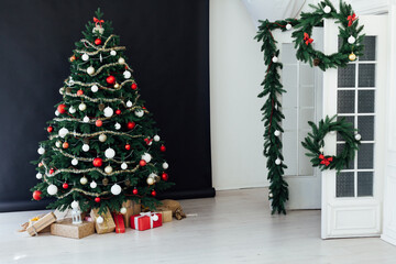 Christmas tree interior with gifts new year decor December
