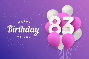 Fototapeta na wymiar Happy 83th birthday balloons greeting card background. 83 years anniversary. 83th celebrating with confetti. Vector stock