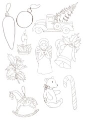 
Christmas-themed set. Digital illustration over white background. Cute illustration for the decor and design of posters, postcards, prints, stickers, invitations, textiles and stationery.