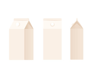 Cartoon package for juice or milk blank white cardboard flat vector illustration isolated on white background