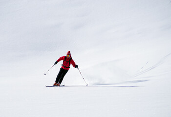 Young man skiing in The Carpathians, Romania, Europe
