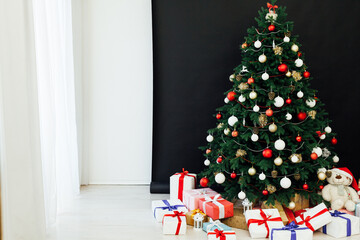 Christmas tree interior with gifts new year decor December