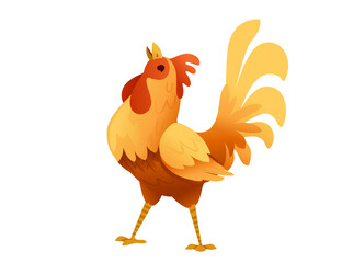 Cute yellow cock farm agriculture hen rooster cartoon animal design flat vector illustration