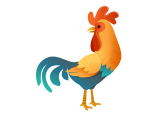 Cute cock farm agriculture hen rooster cartoon animal design flat vector illustration