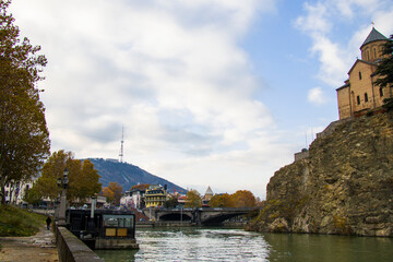 Tbilisi city center, old famous houses and city view, old famous street in old town