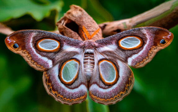 Macro Photography of Moth on Twig of Plant.