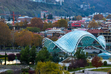 Rikhe park in the city center, old town and landmarks, historical buildings in Tbilisi.