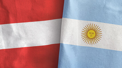 Argentina and Austria two flags textile cloth 3D rendering