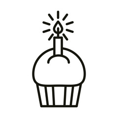 happy birthday sweet cupcake with candle celebration party, line icon style