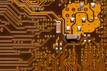 Computer circuit board close up. Background for the theme of electronics and computerization