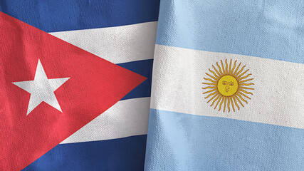 Argentina and Cuba two flags textile cloth 3D rendering