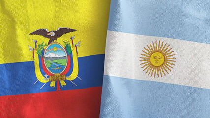 Argentina and Ecuador two flags textile cloth 3D rendering