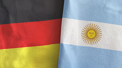 Argentina and Germany two flags textile cloth 3D rendering