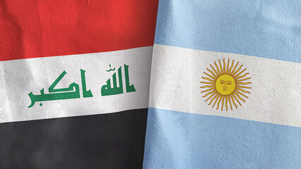 Argentina and Iraq two flags textile cloth 3D rendering