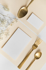 gold cutlery. entries for the menu