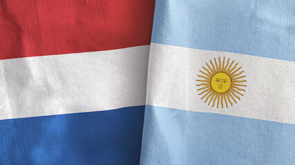 Argentina and Netherlands two flags textile cloth 3D rendering