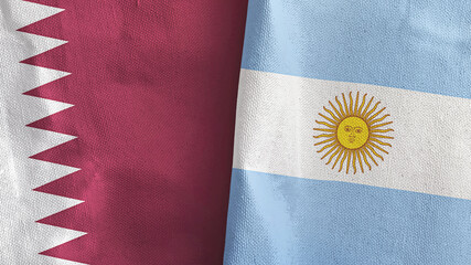 Argentina and Qatar two flags textile cloth 3D rendering