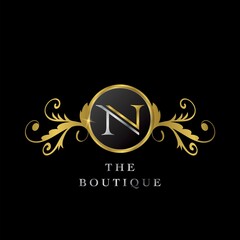 Golden Circle N Logo Luxury Boutique vector template design concept.