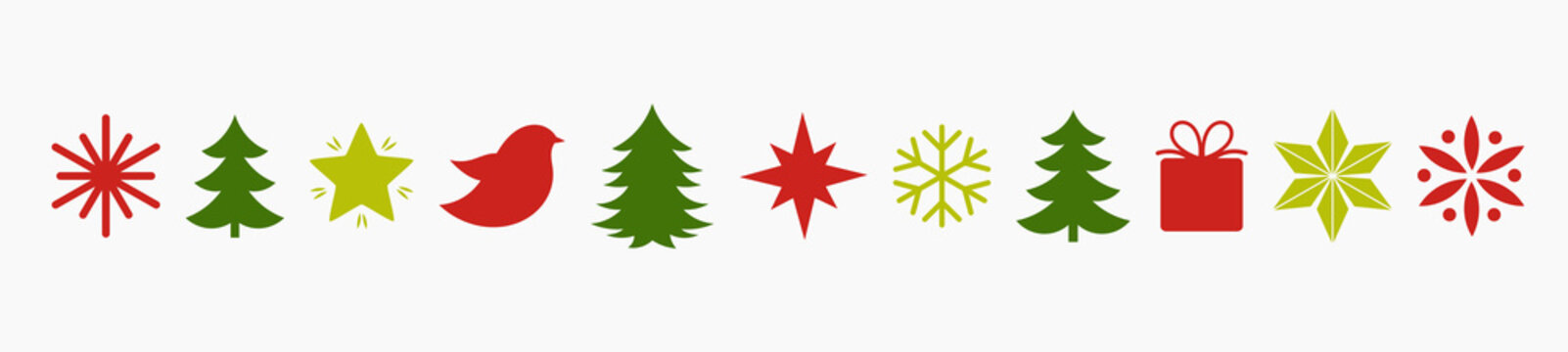 Christmas flat design red and green icons elements border.