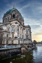Fototapeta na wymiar Germany. BERLIN - 08 Jan 2011:The facade of Berlin Cathedral with dramatic sky