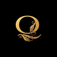 Letter Q Golden Initial Luxury Logo Icon, monogram vector design concept.