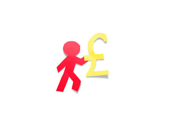 A red stick figure holding pound sign over white background