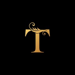 Letter T Golden Initial Luxury Logo Icon, monogram vector design concept.
