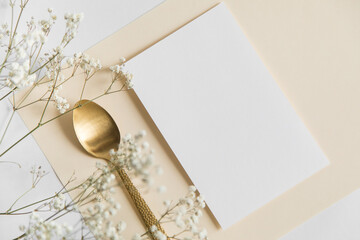 menu for restaurant.album with card. flowers and silverware