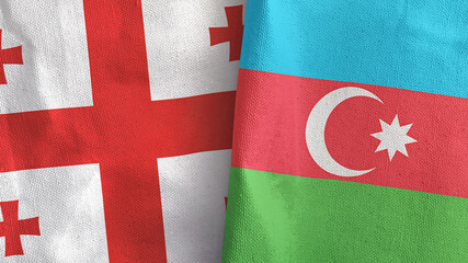 Azerbaijan and Georgia two flags textile cloth 3D rendering