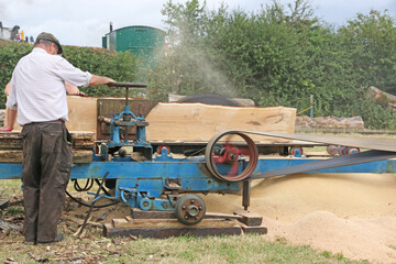 Vintage circular saw in work	