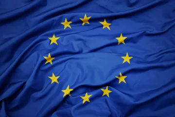 Fotobehang Noord-Europa wuivende kleurrijke nationale vlag van de europese unie.