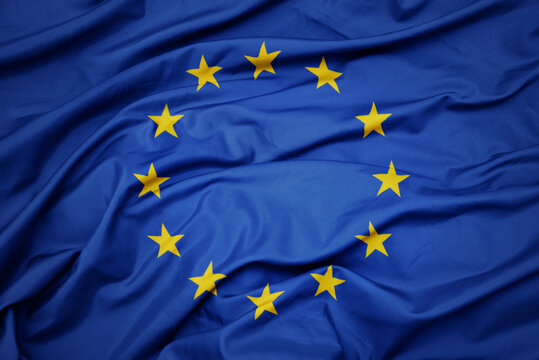 waving colorful national flag of european union.