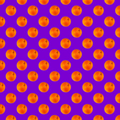 Orange fruit against a background of shades of purple. Collection of lovely seamless patterns.