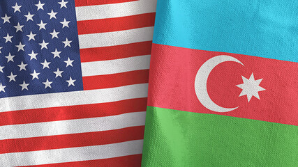 Azerbaijan and United States two flags textile cloth 3D rendering