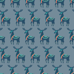 Scandinavian pattern deer on blue background