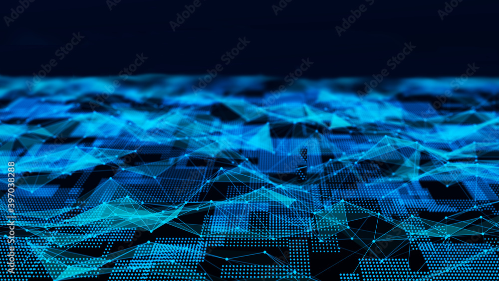 Poster digital technology background. big data visualization. technology and science. 3d rendering.
